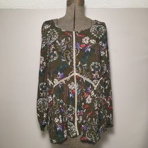 Entro Floral Long-Sleeve Peasant Blouse